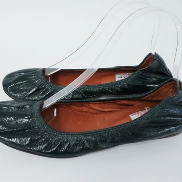 Lanvin Ballet Flats Dark Green Scrunched Patent - Picture 4 of 6